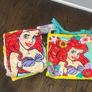 Kohl's The Little Mermaid Ariel Beach Towel Tote - Red, Purple, Teal NWT